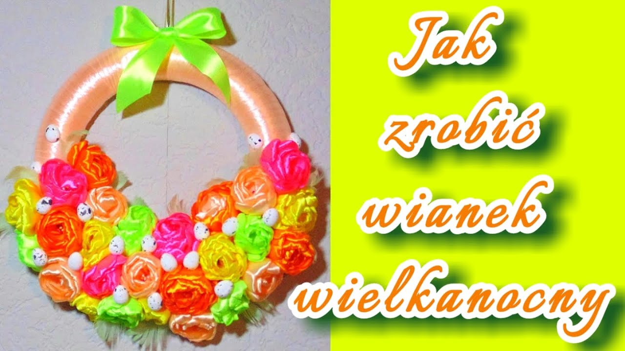 WIANEK WIELKANOCNY ZE WSTĄŻKI  #ribbon #easter #ribbon #tutorial #kanzashiflower #flowers #wreath