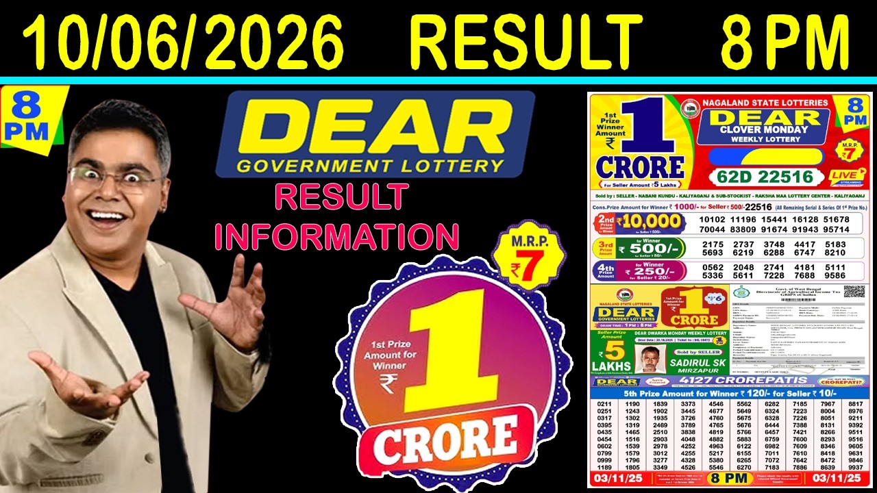 DEAR NAGALAND STATE  LOTTERY RESULT EVENING 8 PM INFORMATION ON 10.06.2026 WEDNESDAY