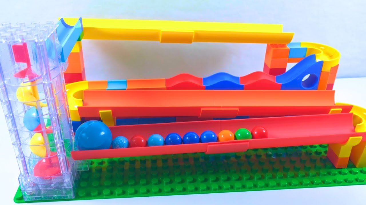 Satisfying Marble Run Building Blocks Coaster Large Slide Pump Track With Electric Elevator! ASMR