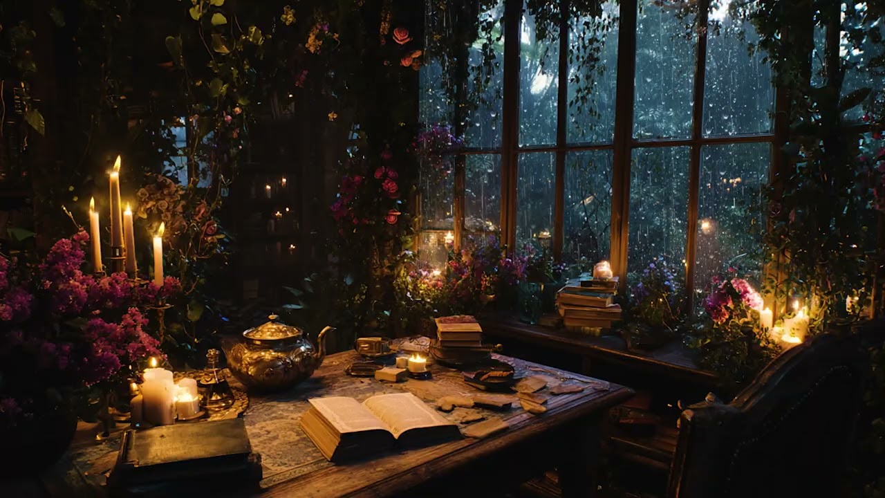 Vintage Cottage Bedroom at Night 🌧️ Rain on Window for Deep Sleep & Calm