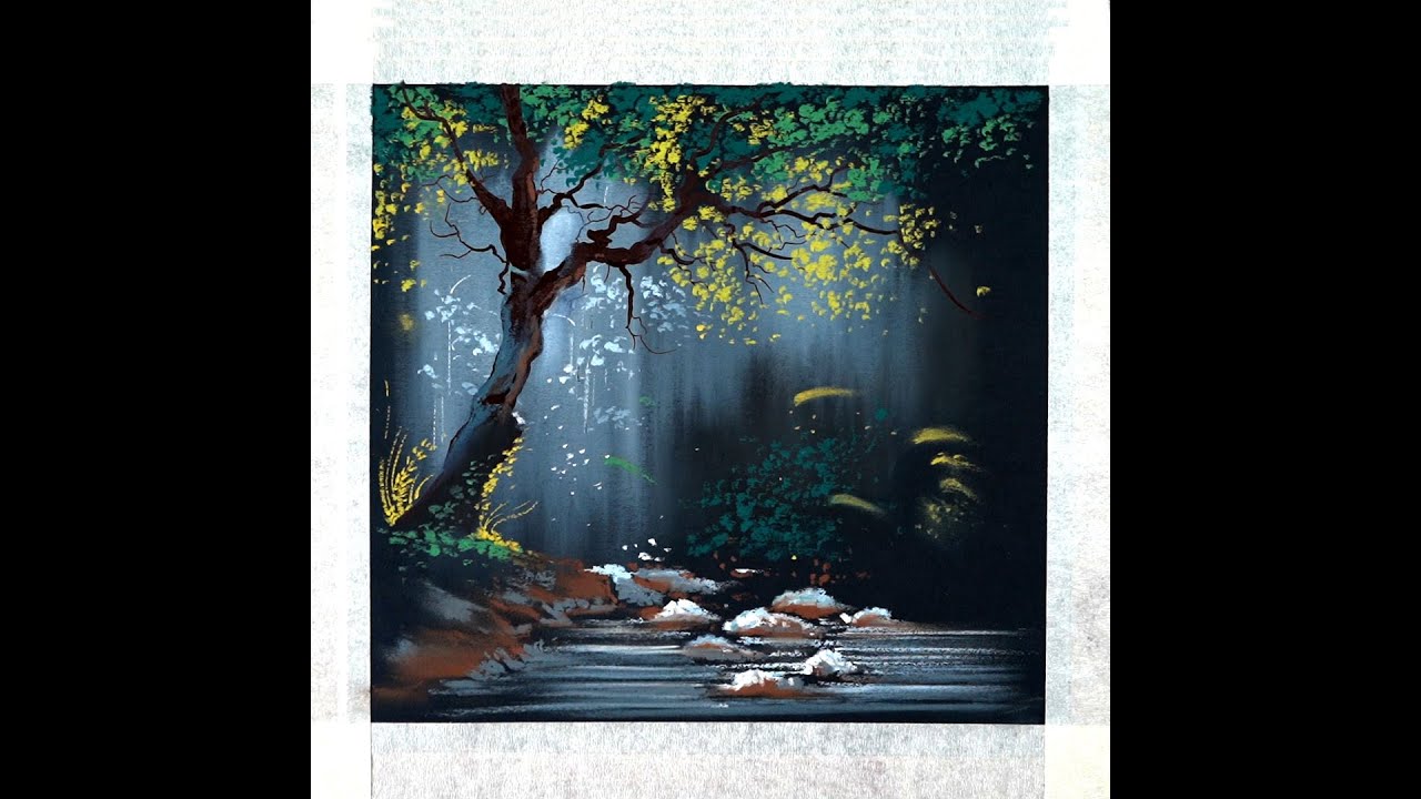 Draw a forest landscape on a black paper - simple oil pastel drawing