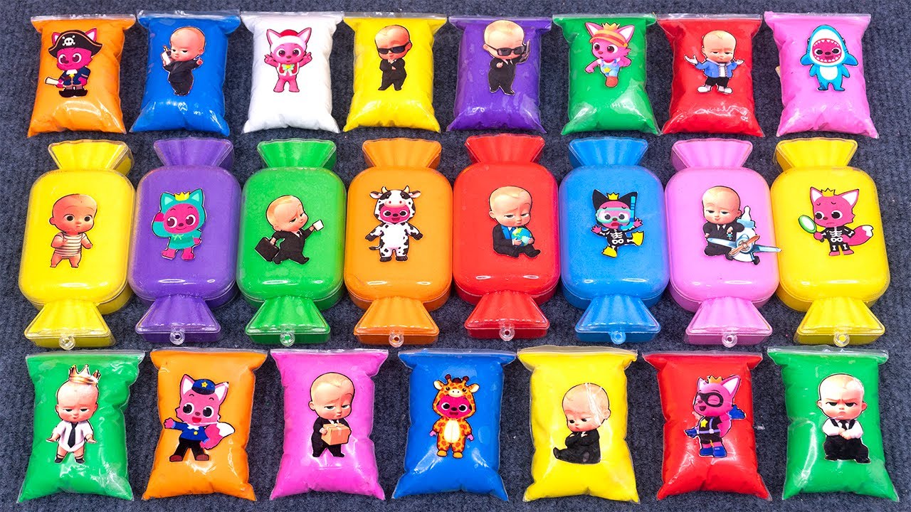 Pinkfong Glitter Bags & Bone Slime Colors! Jeni & Bebefinn, Hogi Mix Cute Clay 💖 ASMR