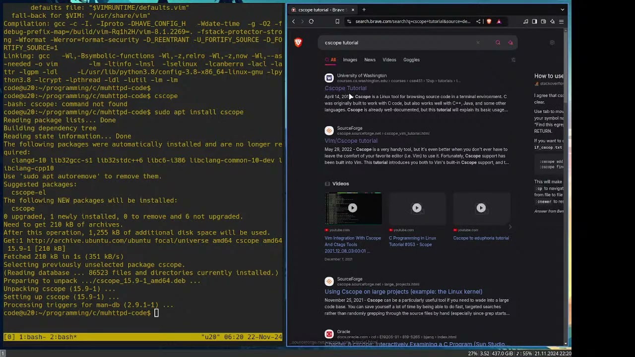 C code navigation, ctags, cscope, vim, grep, ripgrep