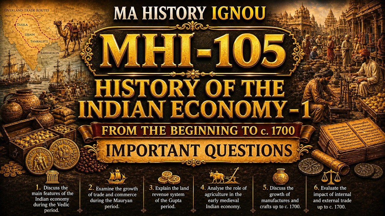 IGNOU MA History MHI-105 Important Questions 2026 | History of Indian Economy-1 One Shot