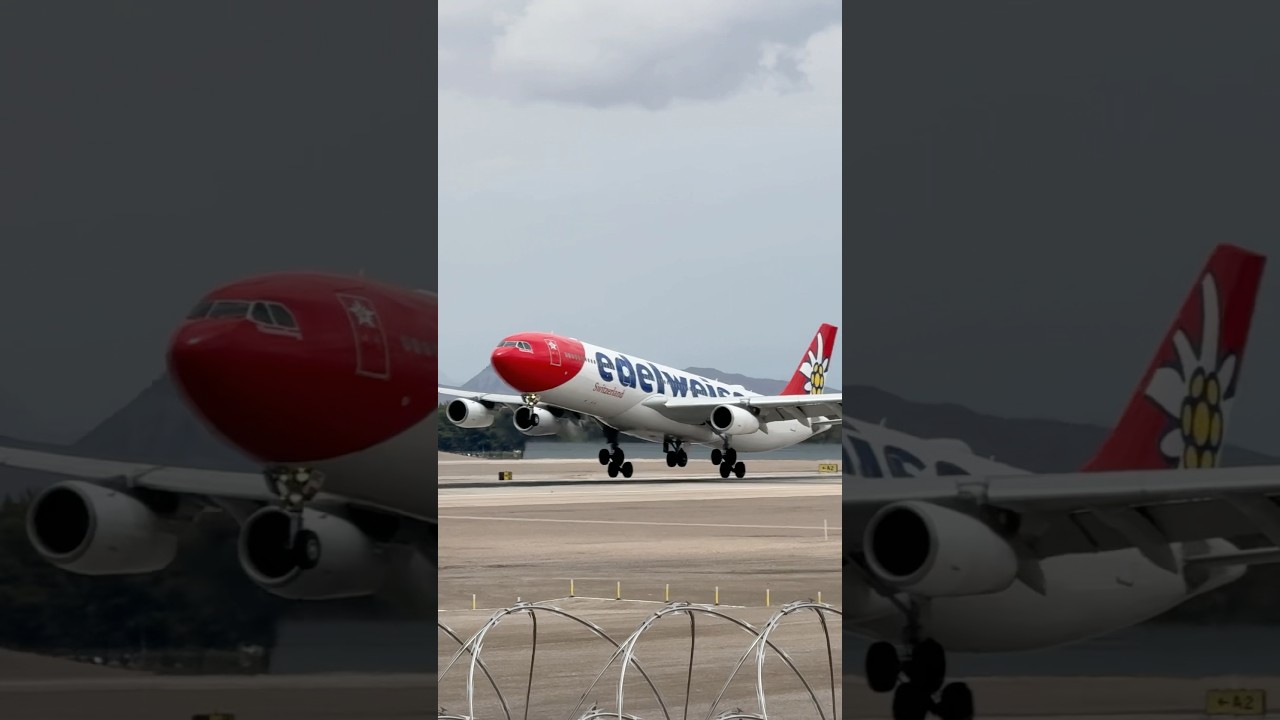 Edelweiss Airbus A340-300 (A343) arrives at Las Vegas (LAS) | HB-JMC | #planespotting #KLAS