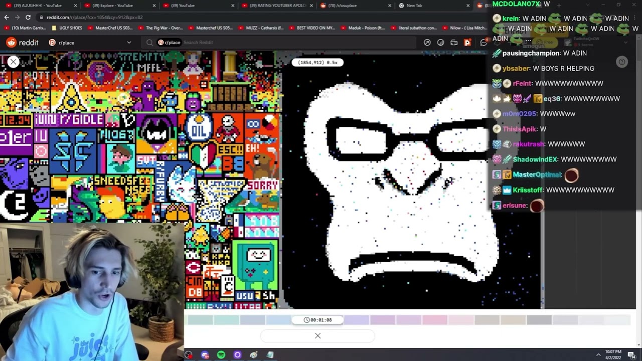 xQc call Adin Ross W and follow him in Twitter after Adin ask his viewers to help him in r/place