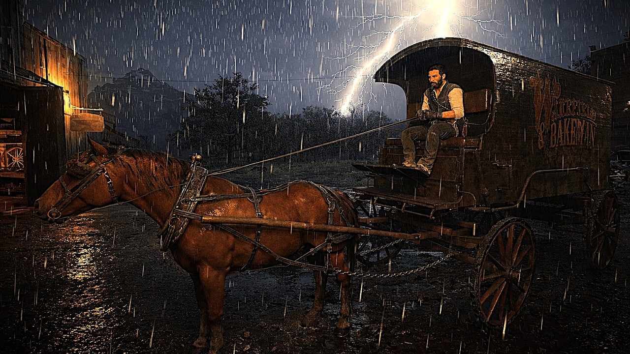 John Driving a Wagon Through a Thunderstorm With Very Heavy Rain And Thunder | RDR2 ASMR