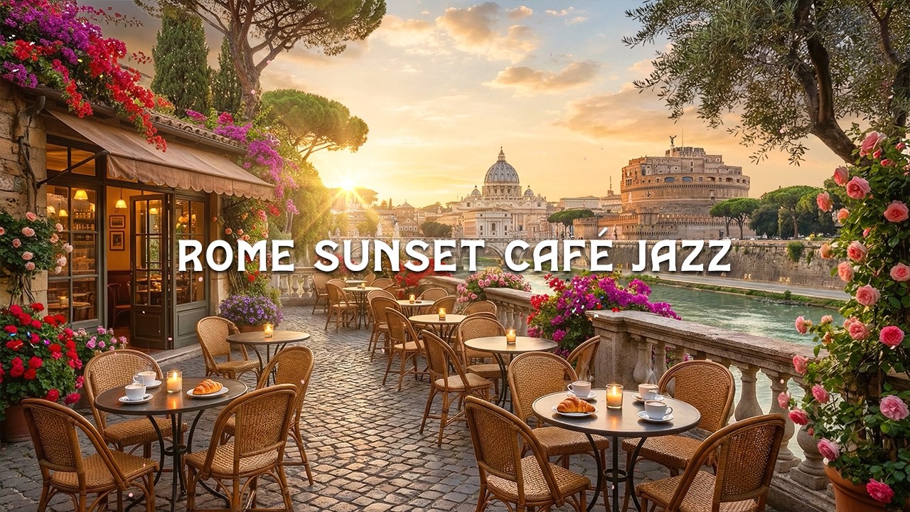Rome Sunset Café Jazz 🇮🇹 Golden Hour Coffee | Smooth Piano Jazz Music & Italian Focus Vibes
