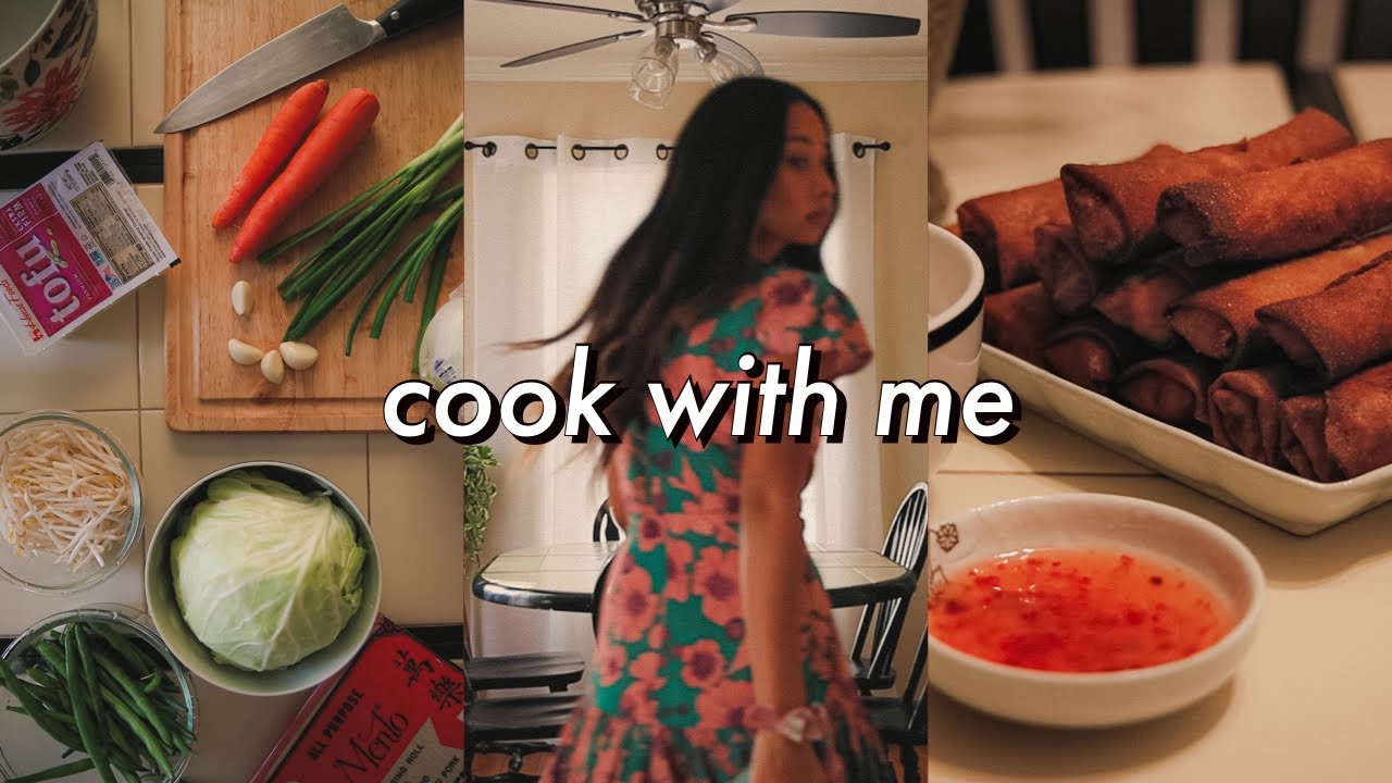 COOK WITH ME 👩🏽‍🍳 making vegan lumpia (fried spring rolls)
