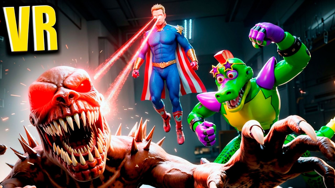 VR Giga Monty and Homelander protect me from monsters and animatronics in BONELAB FNAF COOP