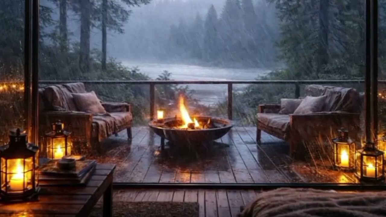 Som Relaxante da Chuva para Dormir e Relaxar 🌧️Heavy Rain from a Glass Cabin
