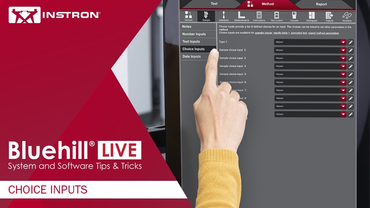 Bluehill® Live | Советы и рекомендации по системе и программному обеспечению — Выбор входных данных