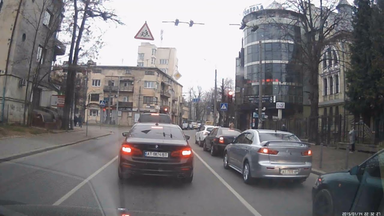 Drive in Ivano-Frankivsk (Ukraine) from Plaza to Metro and back to Halitska str.