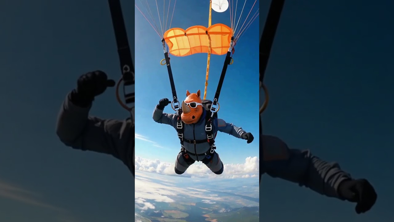 Orange Rhino goes skate, drums, parachute, surf &mdash; non-stop adventure #shorts #viral #ai
