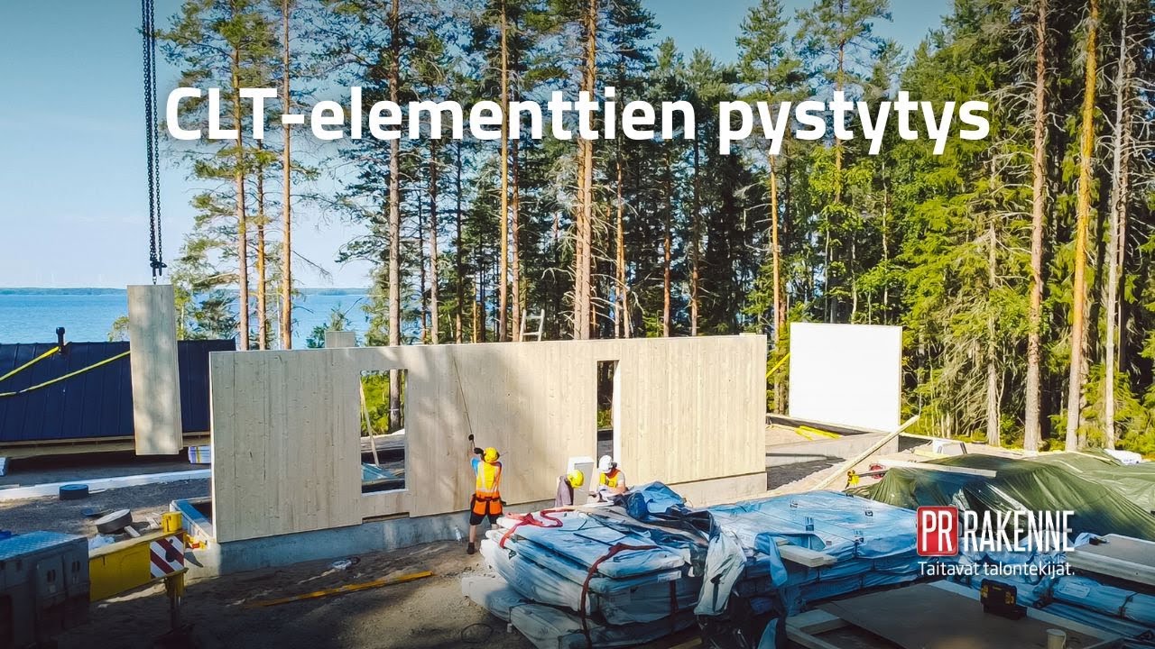 CLT- elementtien pystytys - Huvila Manamansalo – Pr-Rakenne Oy