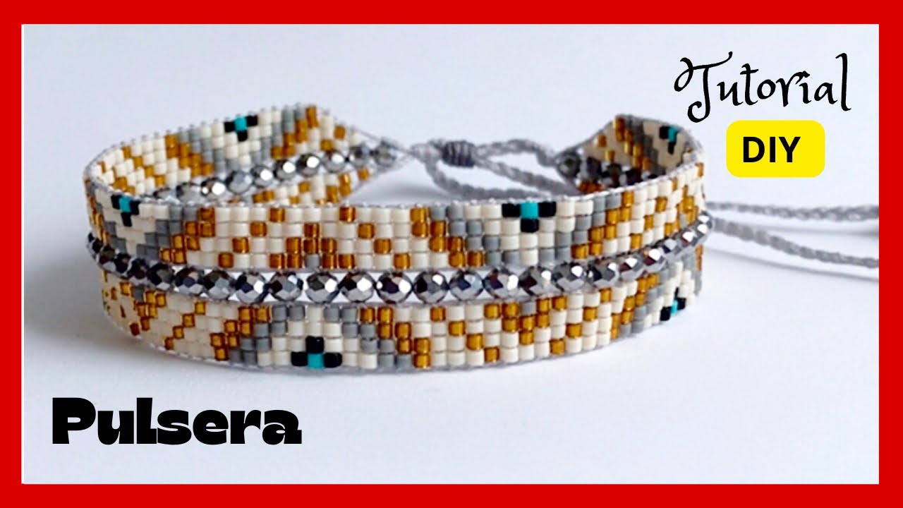 TUTORÍAL PULSERA CON MIYUKI DELICAS Y CRISTAL MURANO UTILIZANDO TELAR, IDEAS BONITO DISEÑO
