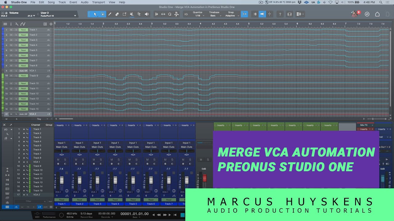 How to Use Merge VCA Automation in PreSonus Studio One