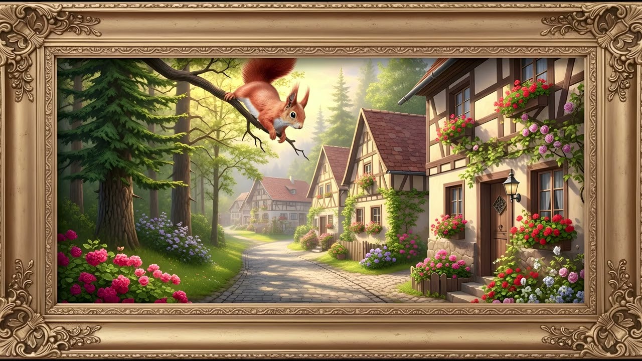4K Art TV Wallpaper: Framed Squirrel Painting (2 Hour Loop) | Relaxing Ambient Display