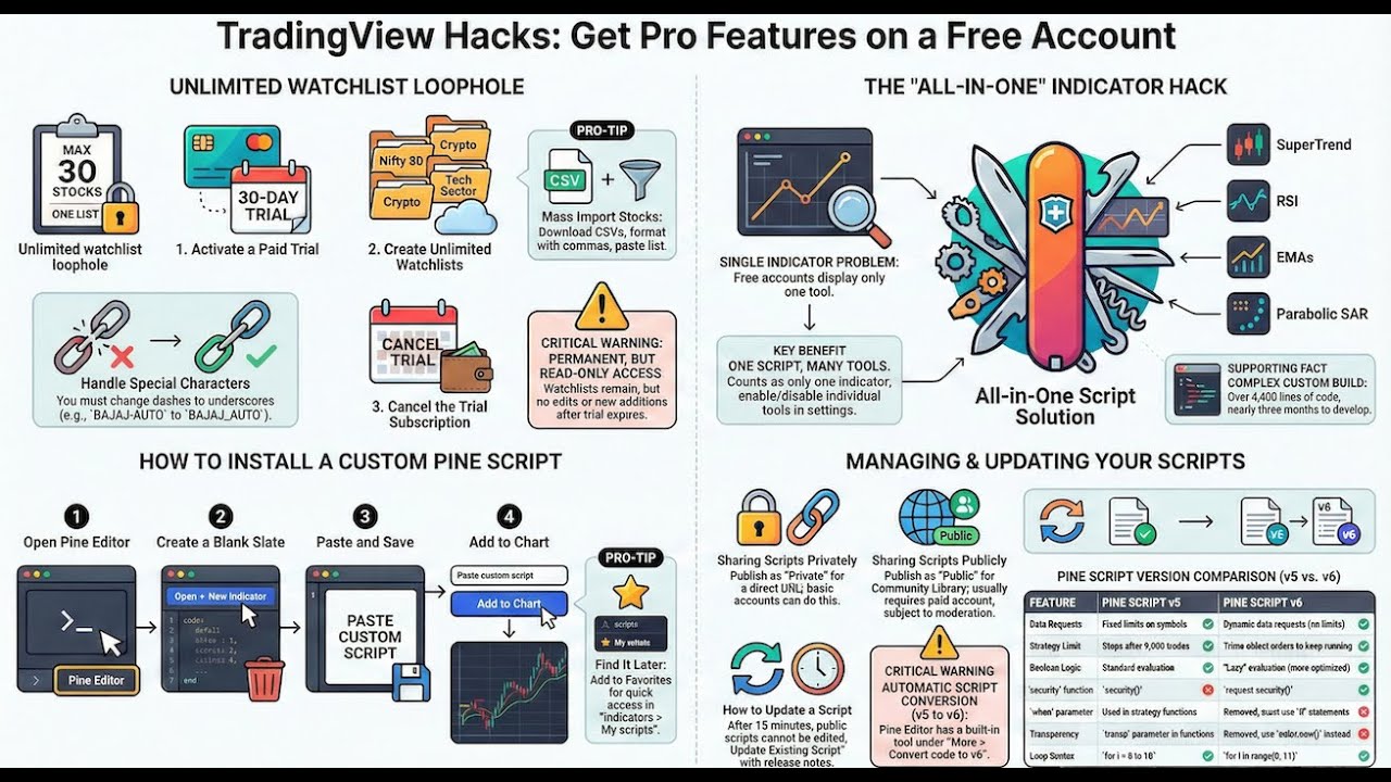 TradingView FREE Plan Hacks 🔥 Unlimited Watchlists & Indicators (No Subscription!)