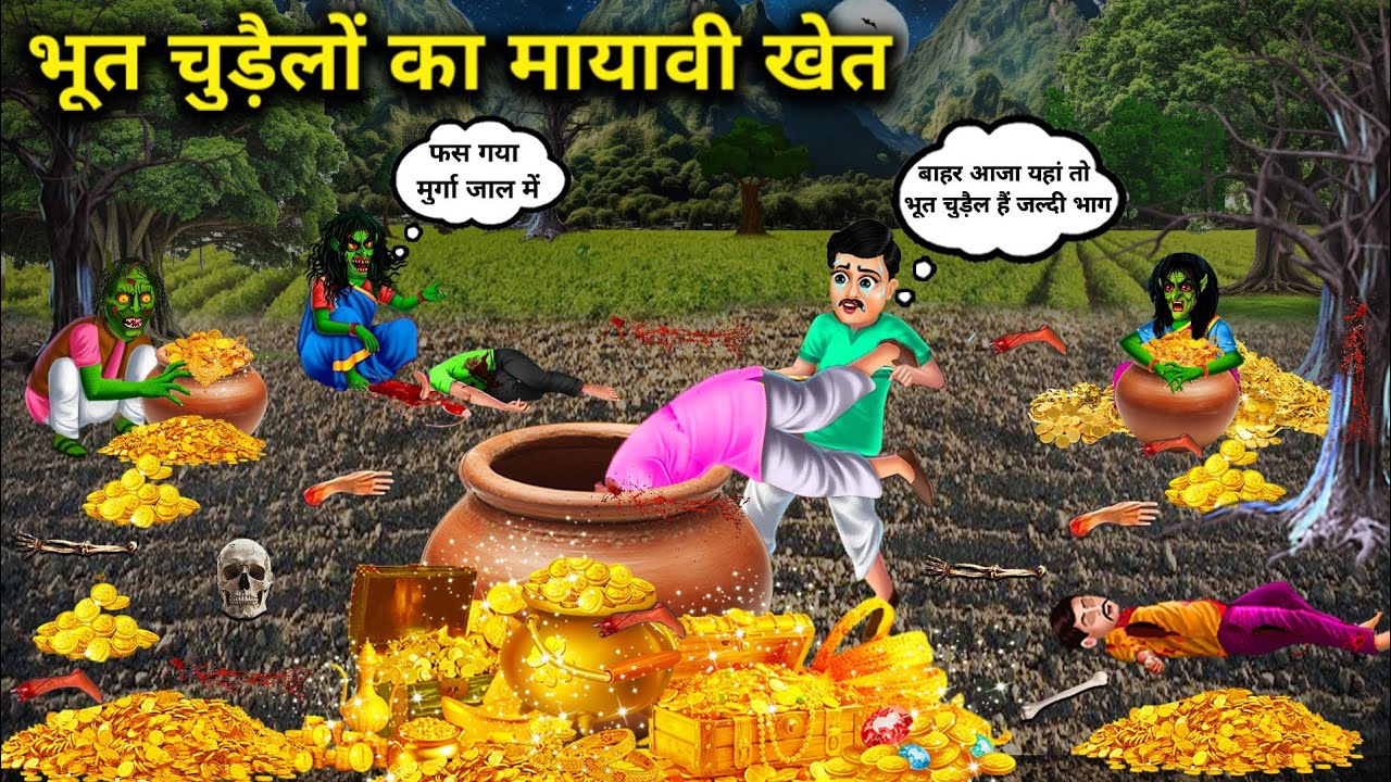 भूत चुड़ैलों का मायावी खेत || Hindi cartoon sstories || The Elusive Farm of Ghost Witches || chacha 