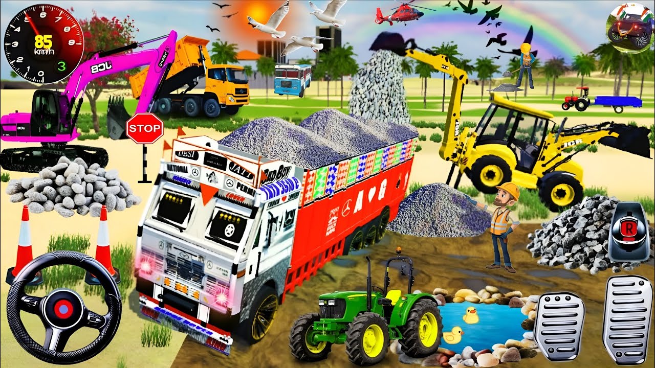 🛑 Drive jcb 🕹️ and uploading stone 🛻🚨 from dumper truck in game #truck #jcb  #tractor #dumper 