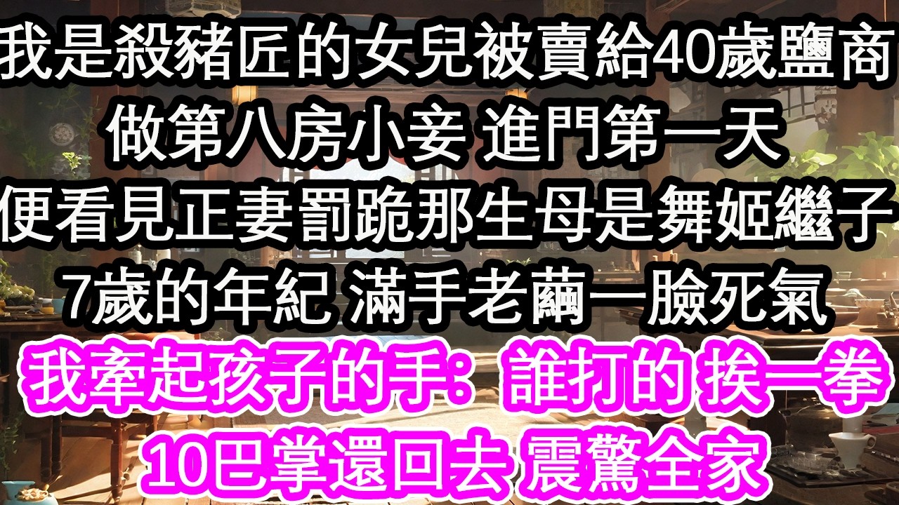 我是殺豬匠的女兒被賣給40歲鹽商做第八房小妾 進門第一天便看見正妻罰跪那生母是舞姬繼子7歲的年紀 滿手老繭一臉死氣我牽起孩子的手：誰打的 挨一拳10巴掌還回去 震驚全家【花開】【愛情】【生活】