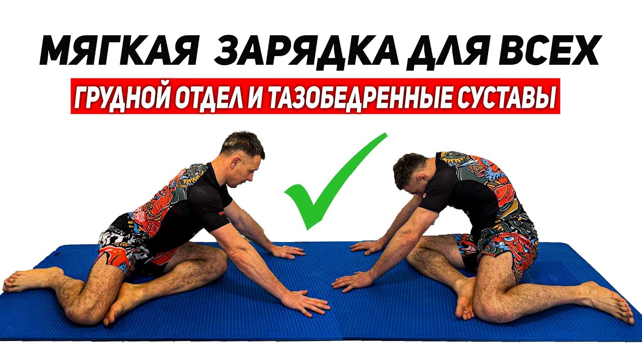 ПРАКТИКА ДЛЯ КАЖДОГО. Мягкая зарядка для ГРУДНОГО ОТДЕЛА и ТАЗОБЕДРЕННЫХ СУСТАВ.