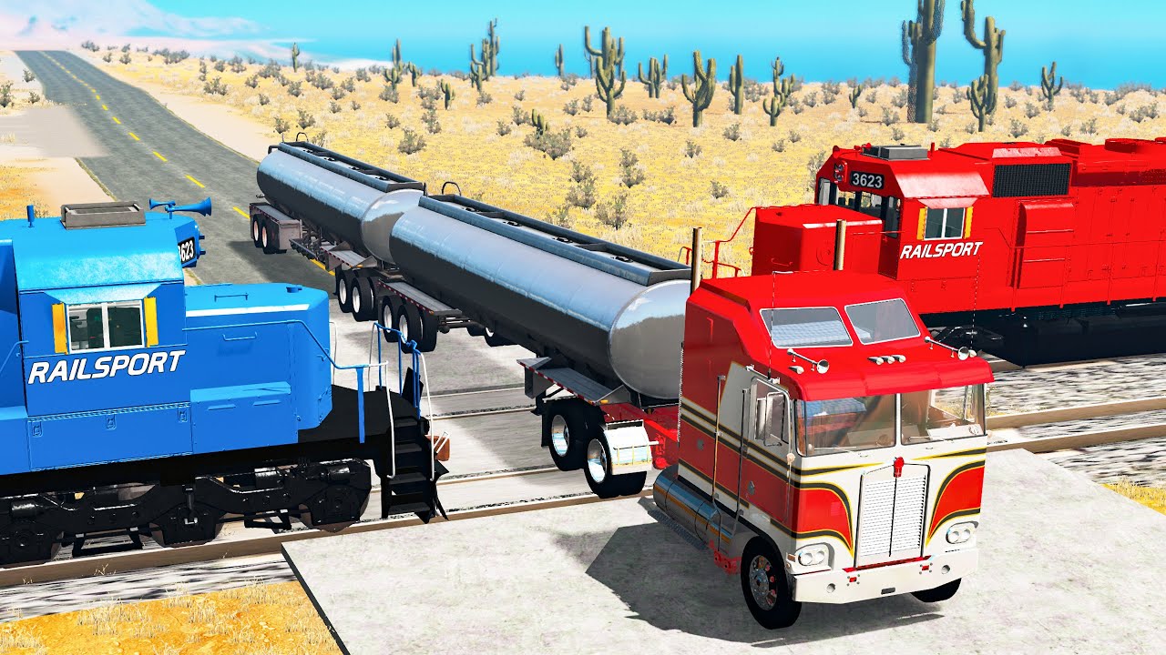 Railway Сrossing Train Сrashes #9 - Beamng drive