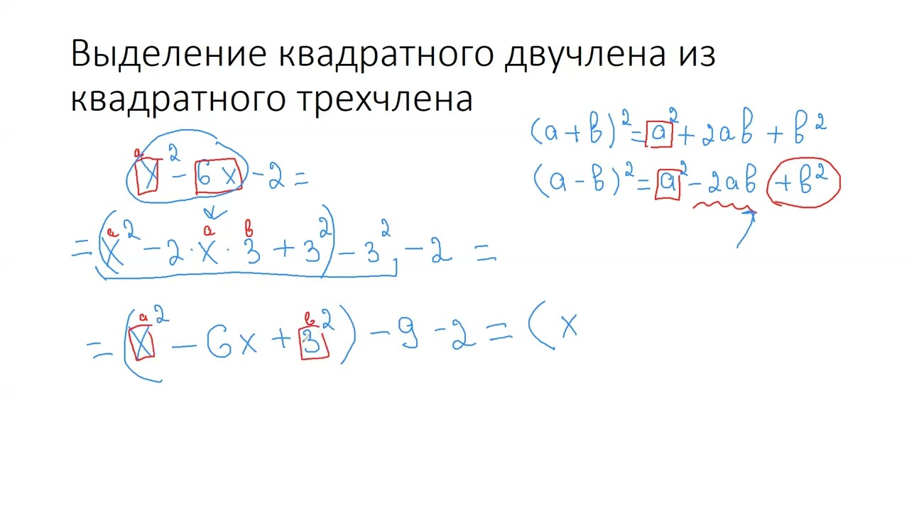Выделение квадратного двучлена из кв трехчлена