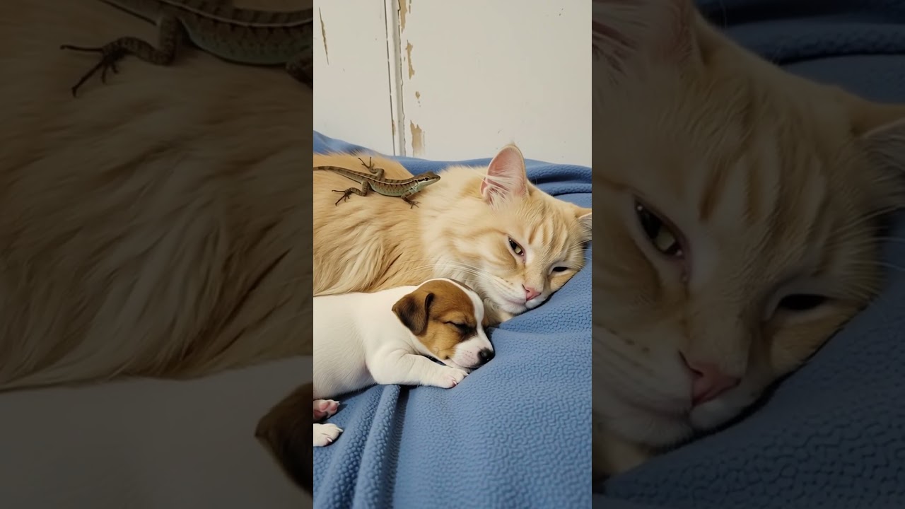 A Calm Cat's Unusual Napping Buddies