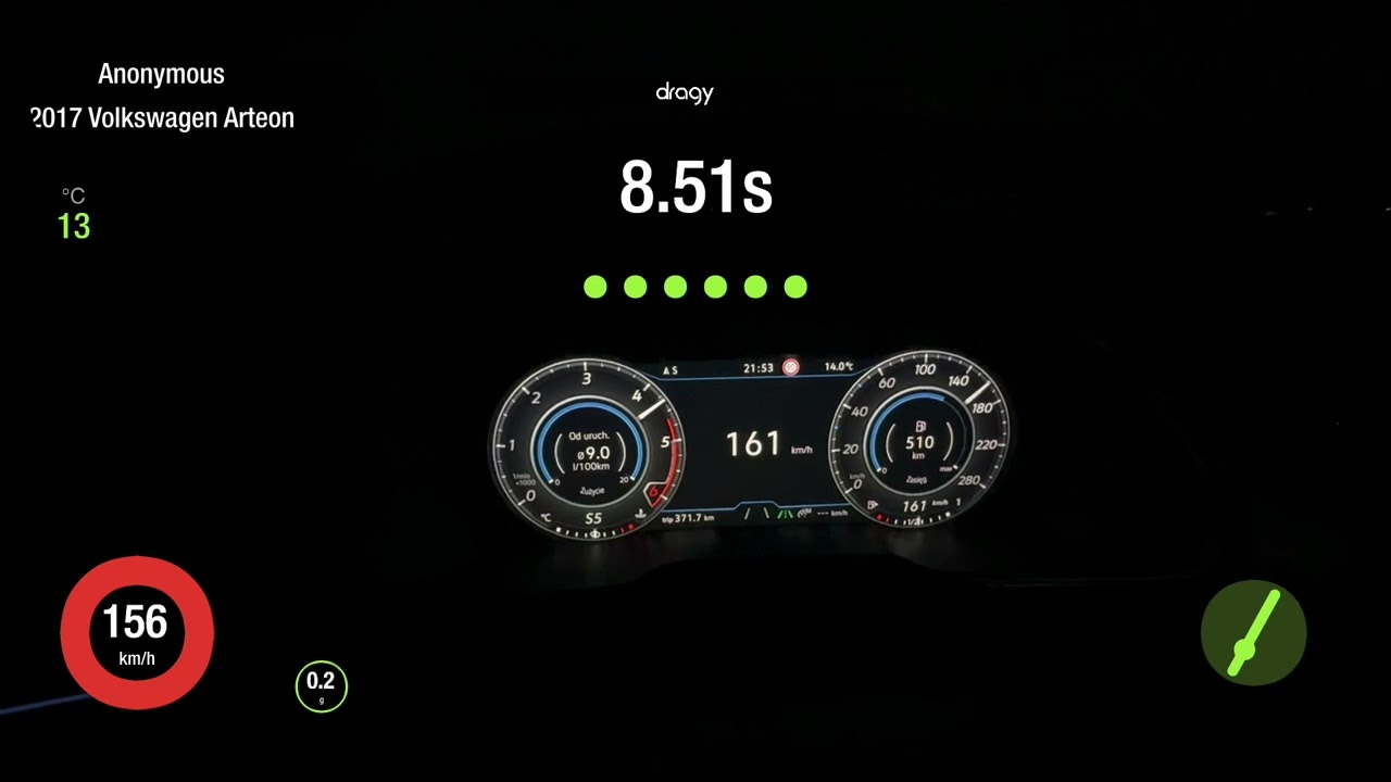 VW Arteon 2.0 BiTDI Stock 240 HP 0-100 100-200 km/h Acceleration Dragy