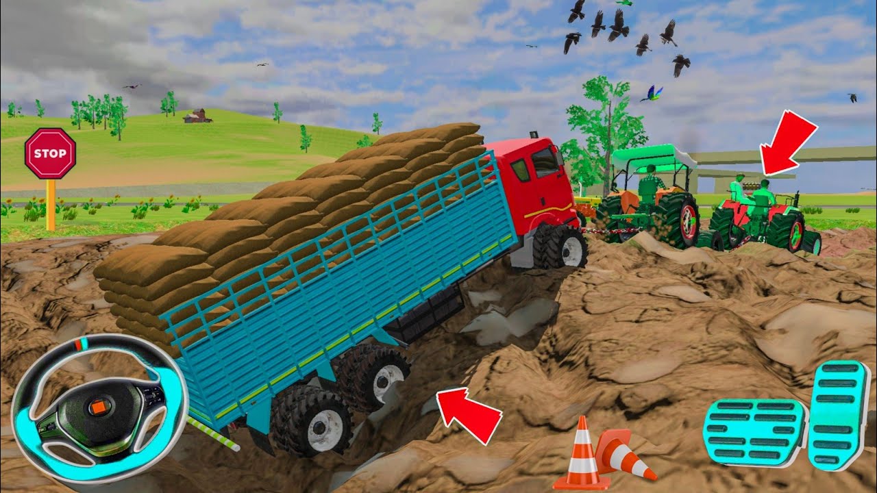 Truck stuck in deep mud in Game then Rescued by Tractor in #games 