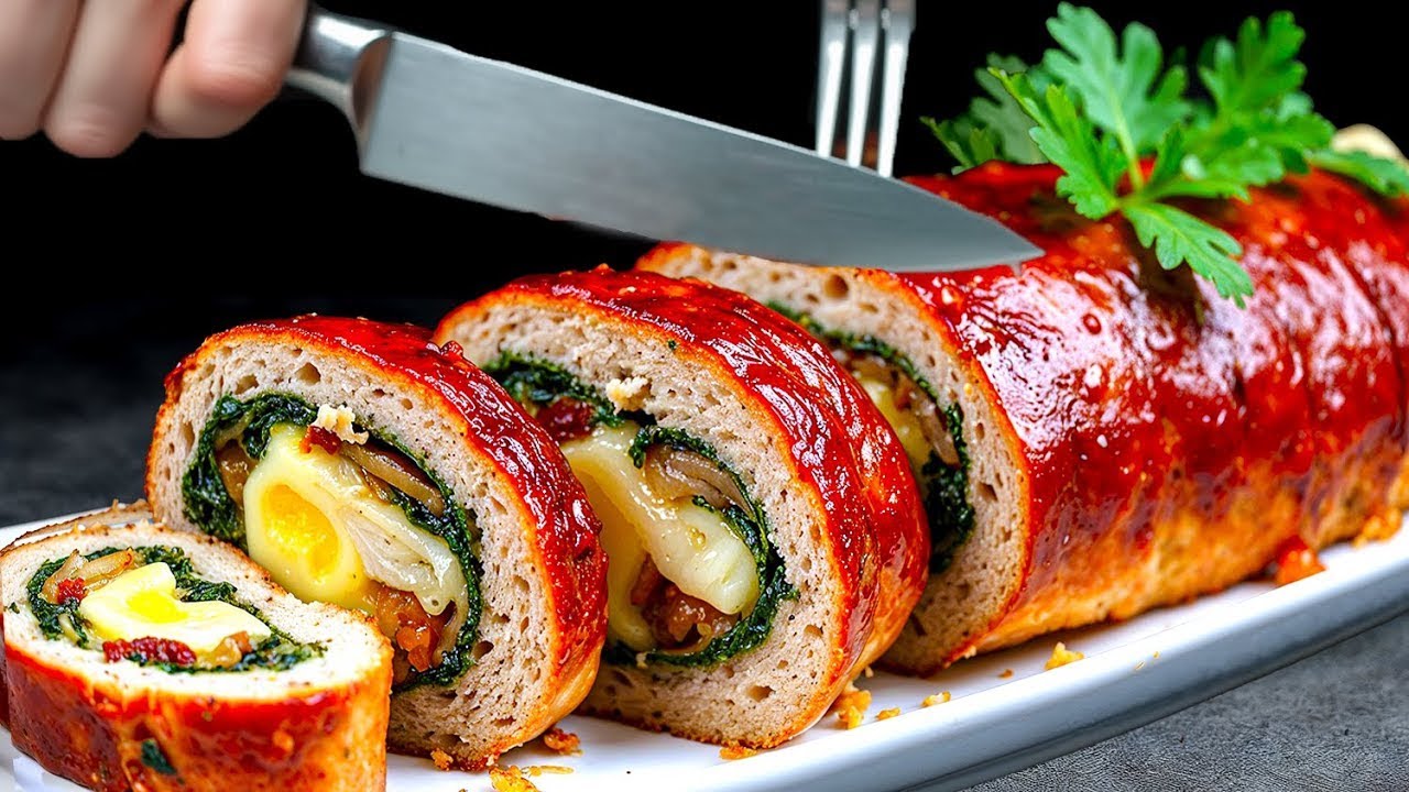 Saftige Hackfleischrolle mit Käse & WOW-Füllung 🍖🔥 – Perfekt für den Festtagstisch!