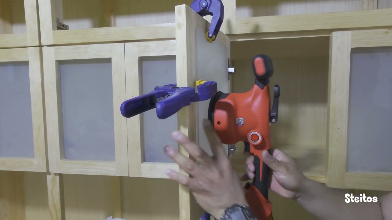 How to glue a glass to a wooden cabinet to store dishes in the kitchen display cabinet