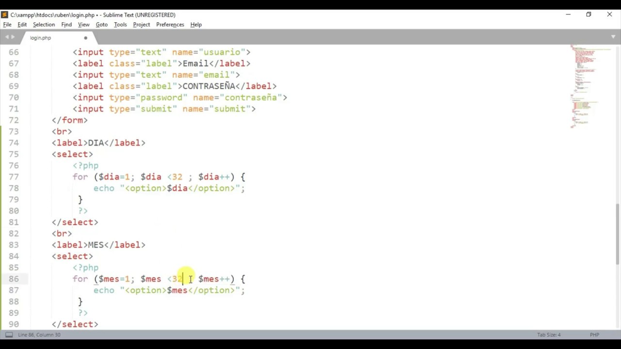 Ejemplo de ciclo for PHP