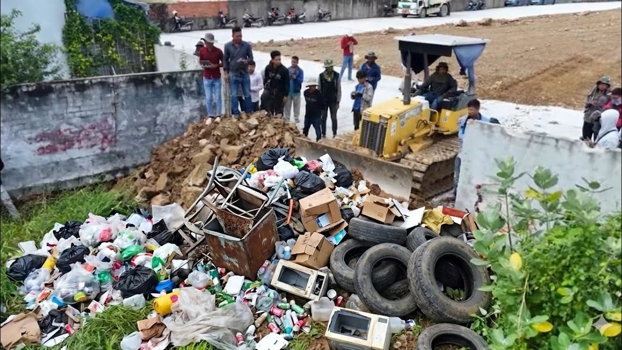 Amazing Start Project! New Landfill By Skills Dozer Pushing Soil & Truck Dumping Soil Into Water