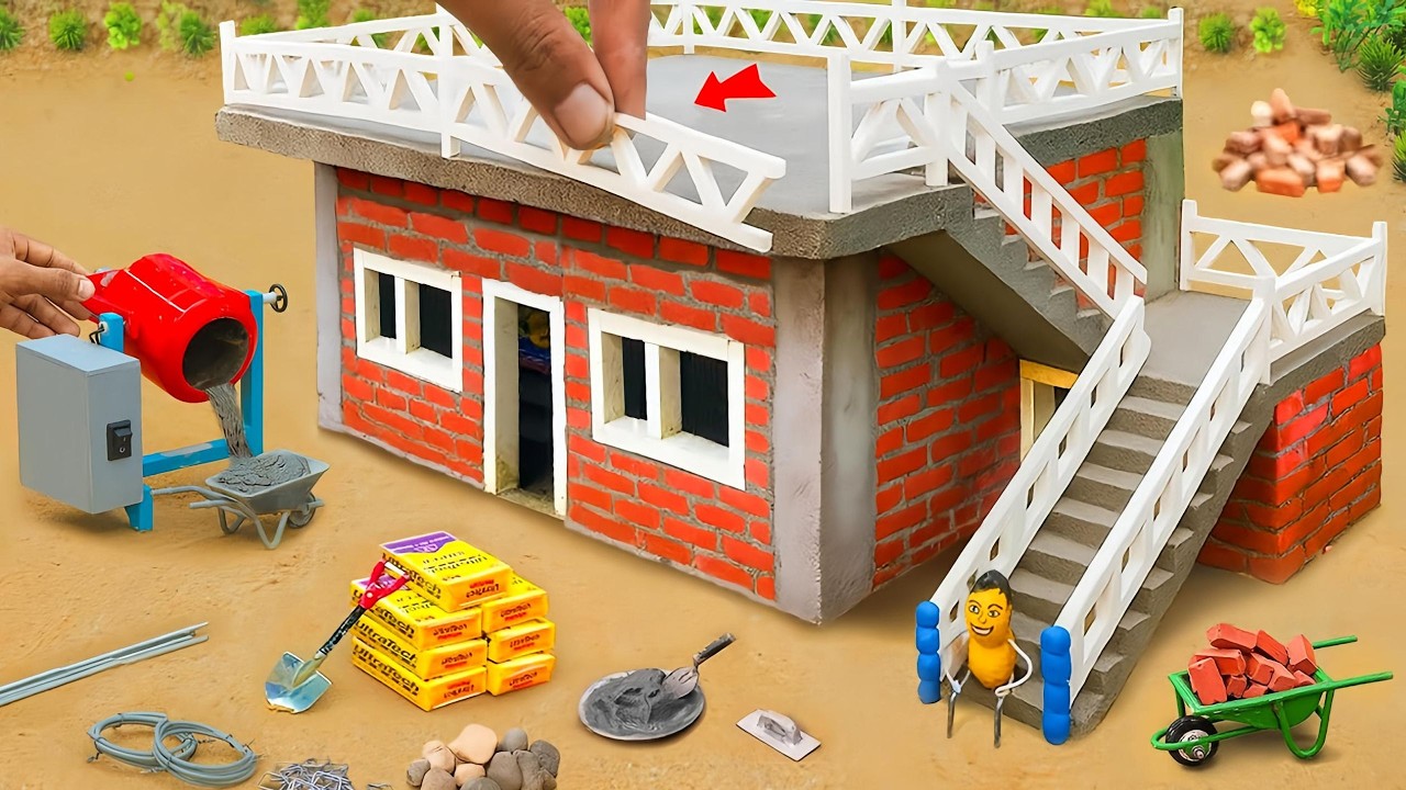 Lightning Hits Pole - DIY Mini House Building with Bricks and Cement Construction Science Project