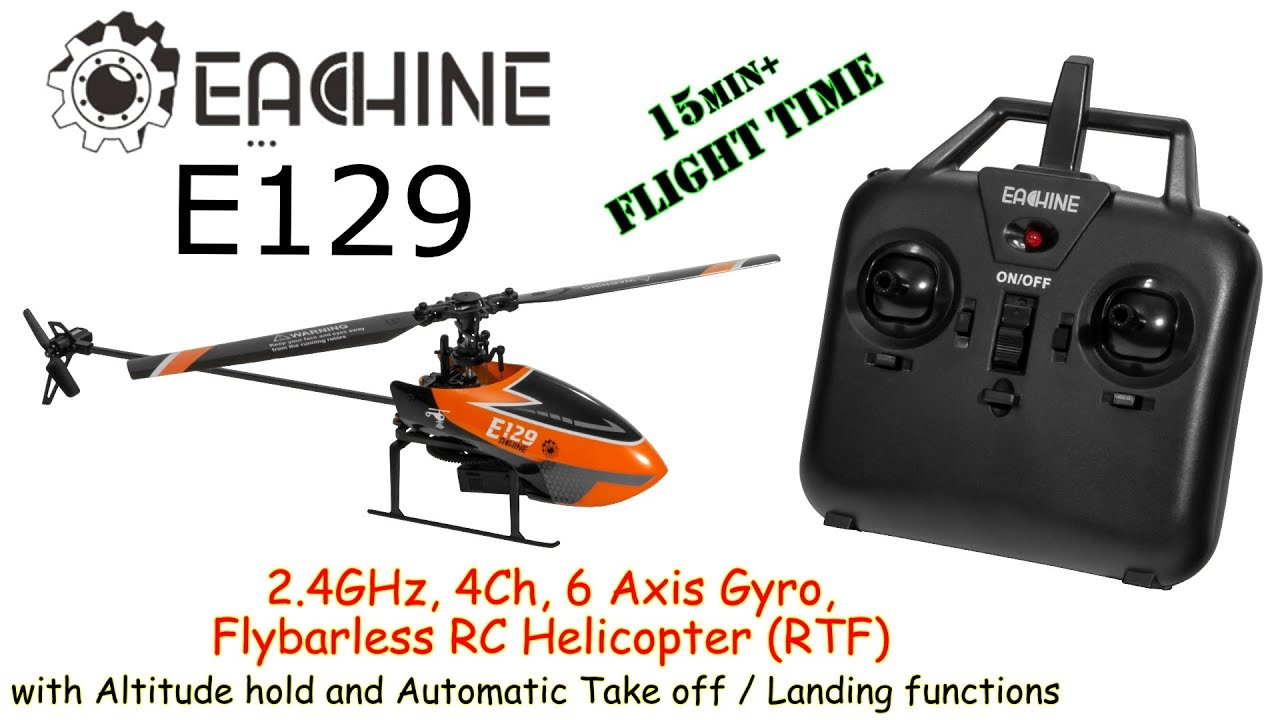 Eachine E129 2.4GHz, 4Ch, 6 Axis Gyro, Altitude hold, Flybarless RC Helicopter (RTF)