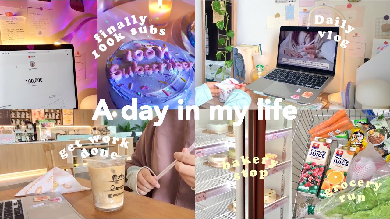 a day in my life*vlog*🍰💌🌷|cake for 100k subs,chill vlog,coffee shop,grocery,bakery, ft.teddy blake
