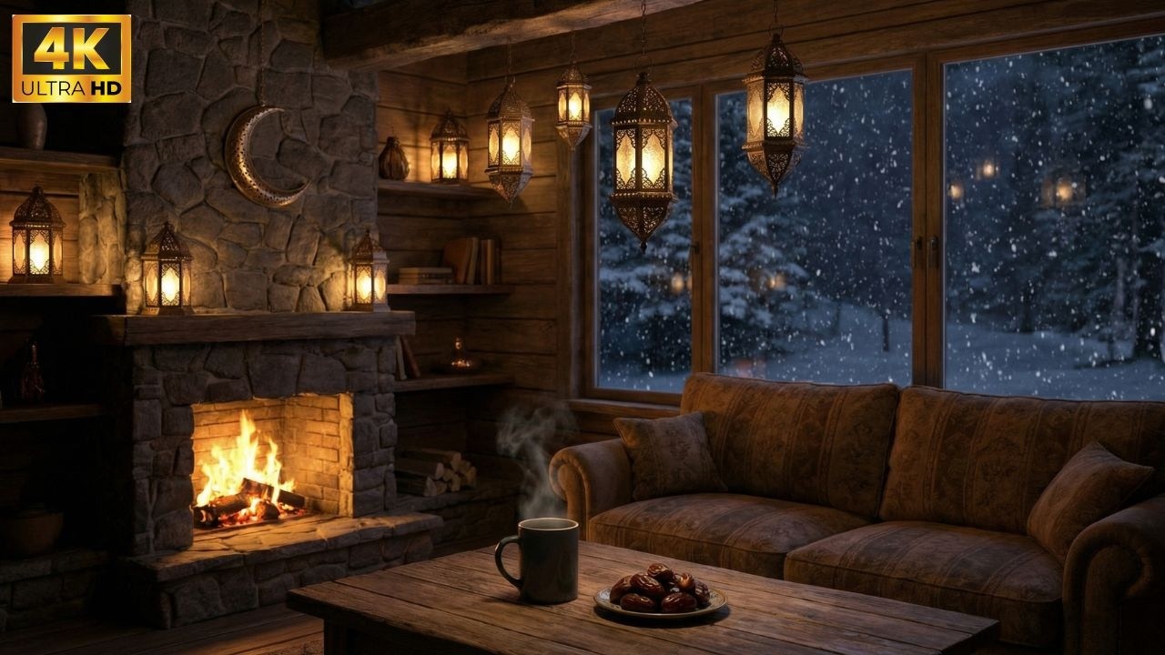 Ramadan Relaxing Ambience 🌙 Cozy Fireplace Night