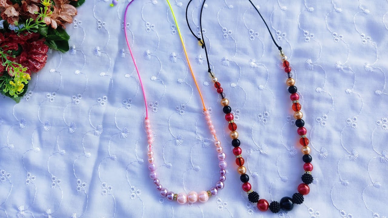 Colar de pérolas adulto e infantil com regulagem em macramé