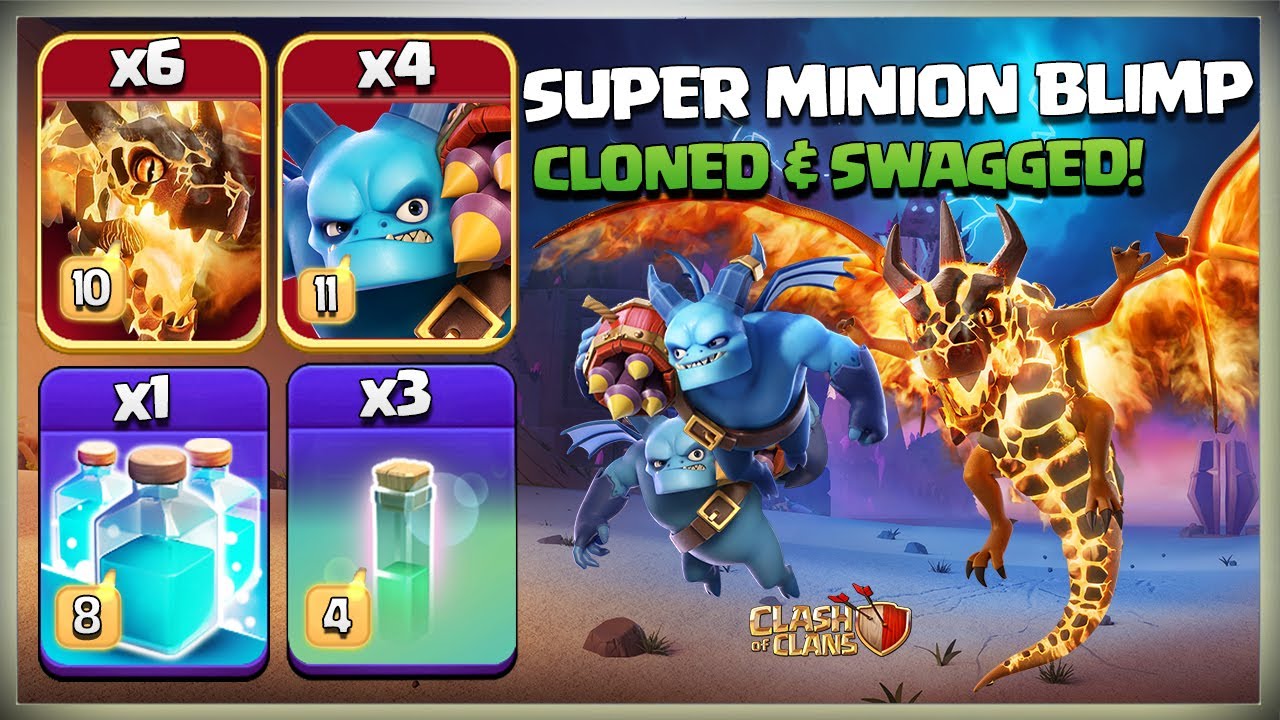 SWAGGED! This Super Dragon Attack IS CRAZY! Th15 Super Minion Blimp Super Dragon - Clash of Clans