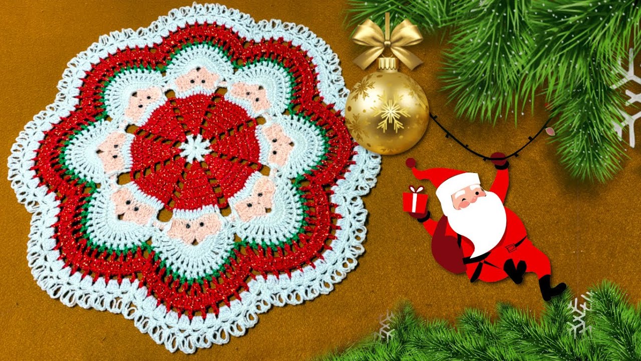 Aula de Sousplat Crochê de Natal com Papai Noel  Passo a Passo - 414