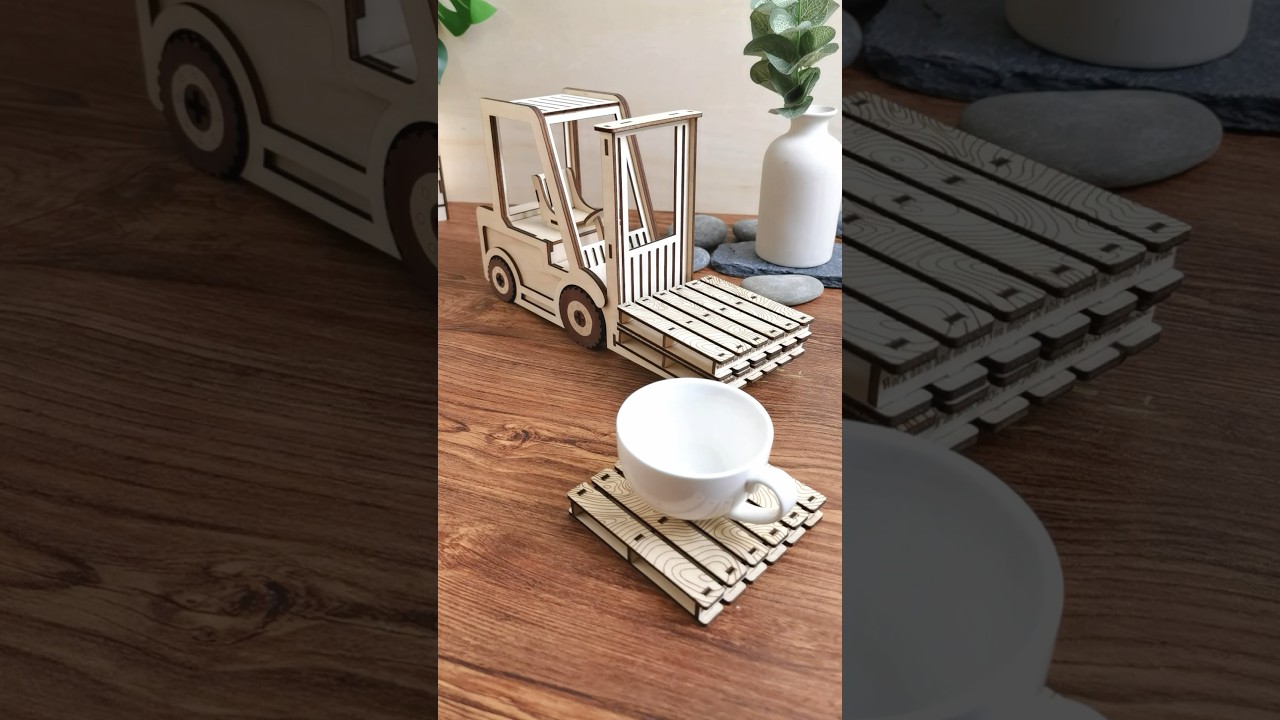 Laser Cutting Forklift and Customised wooden coasters with NEJE Cutter🤩