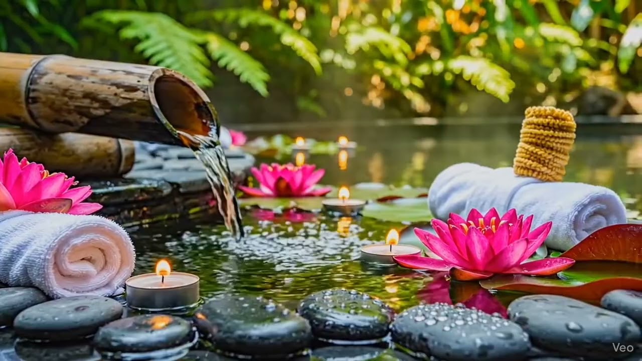 Relaxing Spa Music with Flowing Water and Lotus Flowers | Deep Relaxation & Meditation