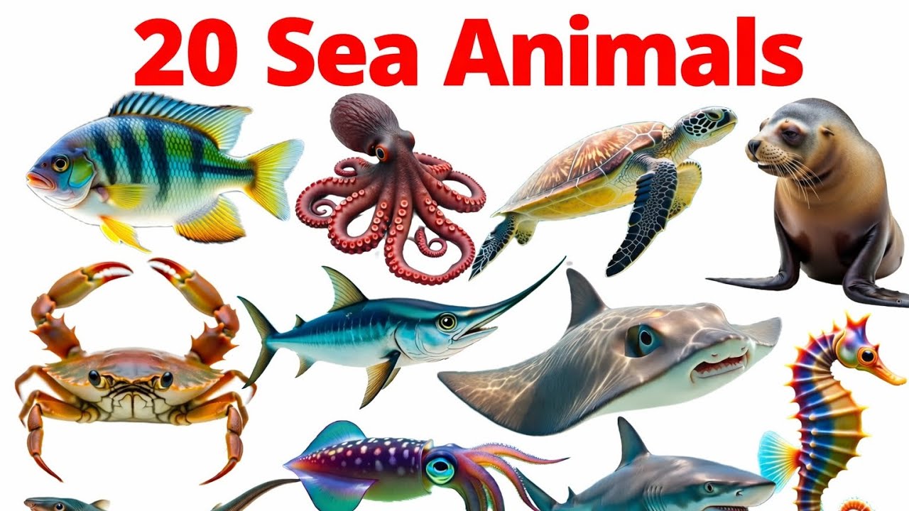 20 sea animals name|ocean animals|समुद्री मछली नाम|kids learning video 