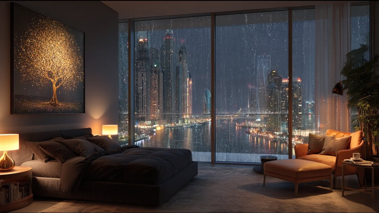 Soft City Rain by a High-Rise Bedroom Window for Sleep｜Calm Rain Sounds for Deep Rest ASMR