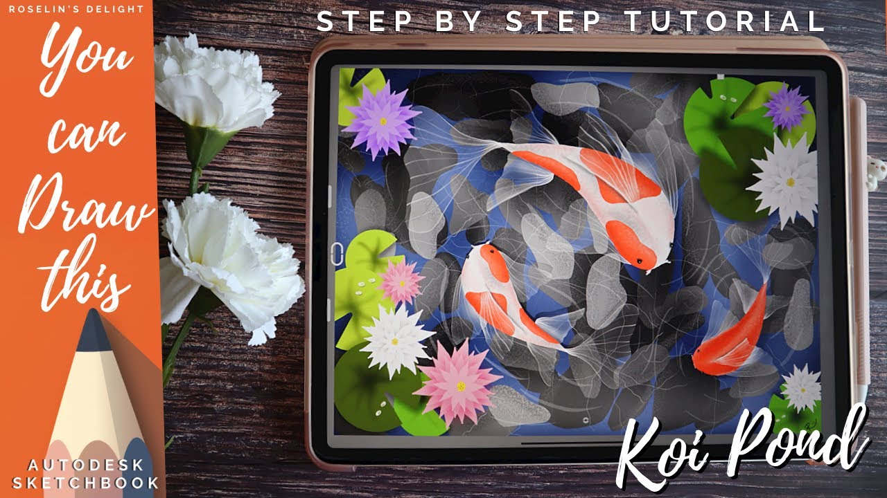 Draw Koi Pond using Autodesk Sketchbook|Ipad Pro 2020 |Beginners Digital art| Free| Voice over #6
