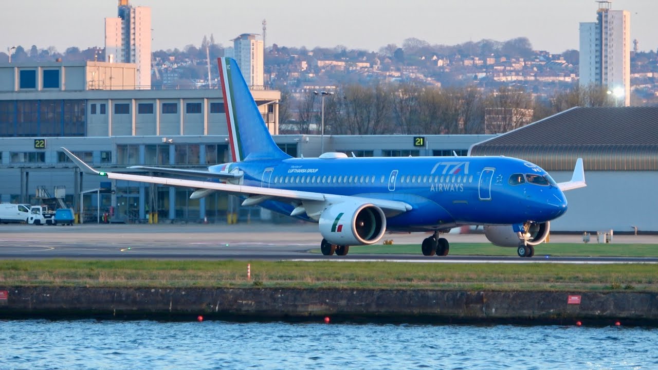 Evening Commuter rush at London City Airport RWY09 Arrivals & Departures Planespotting in 4K 