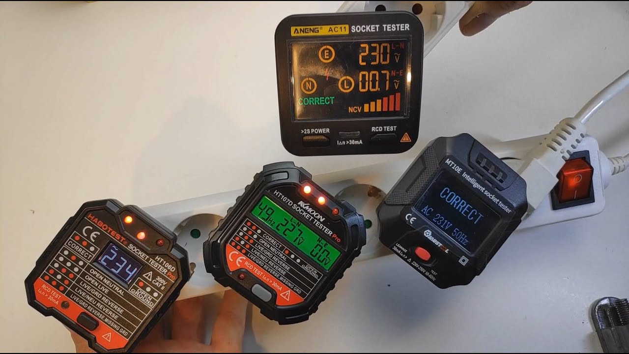 Konnektor teszterek összehasonlítása (Socket testers comparison) HT106D, HT107D, MT10E, Aneng AC11